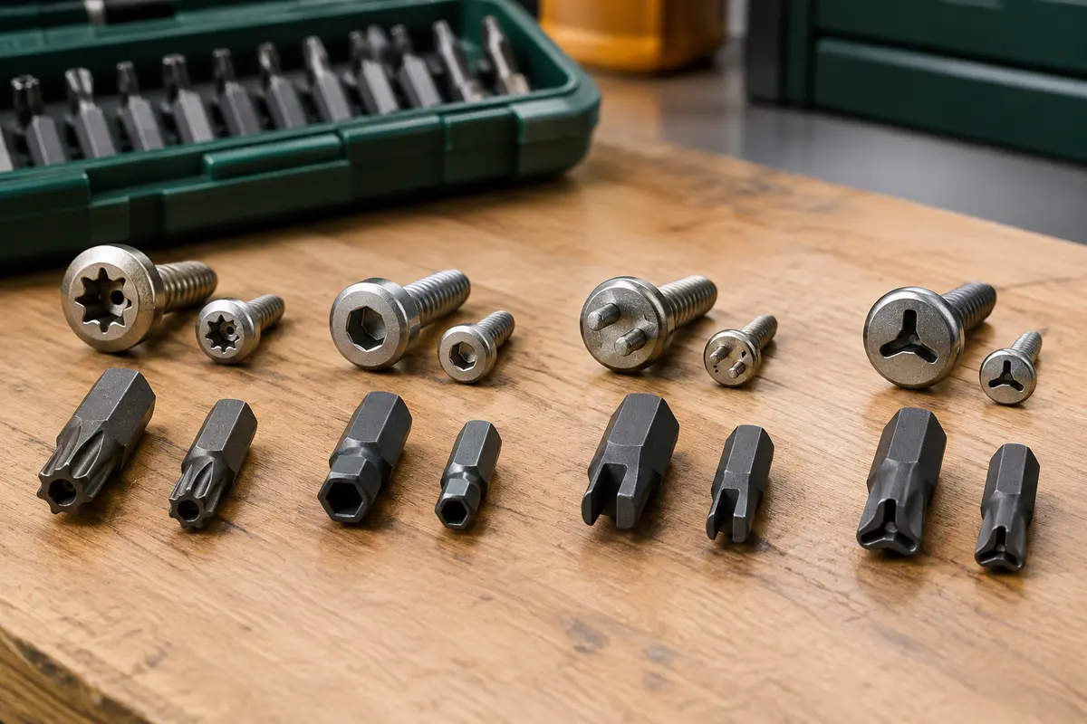 Vis protégées aux empreintes Torx, six pans, spanner et tri-wing avec leurs embouts adaptés